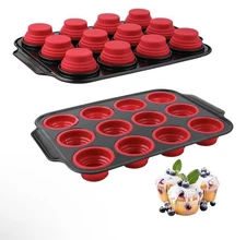 Muffin Pan with Food Tongs, 12 Cups Silicone Molds Cupcake Pans