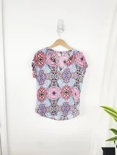 Gap XS Blue Pink Boho Floral Short Sleeve Blouse Top Women’s XS