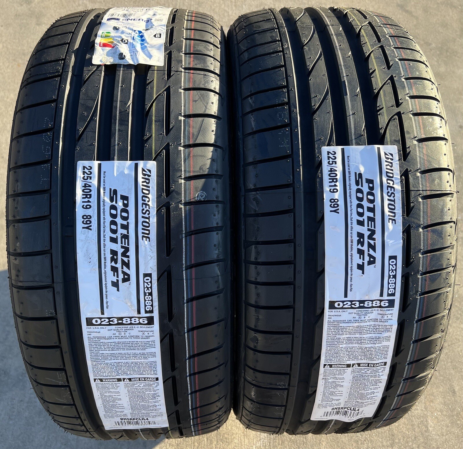 TWO NEW 225/40R19 Bridgestone Potenza S001 RFT RSC Runflat Run Flat ...