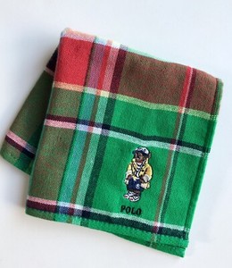 NEW Ralph Lauren Polo Bear 100% Cotton Green Tartan Plaid Baby Terry Washcloth