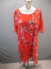A New Day Size L Womens Red Floral Back Keyhole Tie Short Sleeve Midi Dress 698