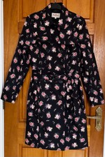 Ladies Derhy Black Floral Trench Coat Size M