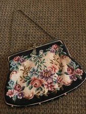 VTG Petit Point Needlepoint Floral/Roses tapestry evening bag-purse AUSTRIA