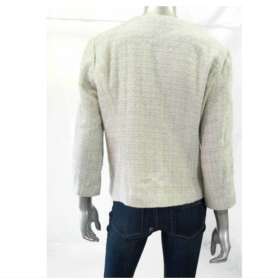 Studio M Women Suit Top Jacket Blazer SZ 10 Beige Blue Tweed Metallic  - Image 2 of 2