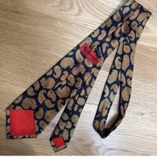 Ferrari Navy Blue Gold Ombre Paisley Handmade 100 Silk Men's Tie