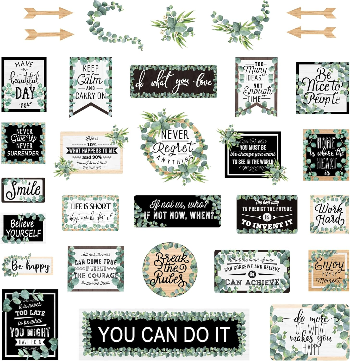 32PCS Growth Mindset Posters Eucalyptus Inspirational Classroom Bulletin Cutouts
