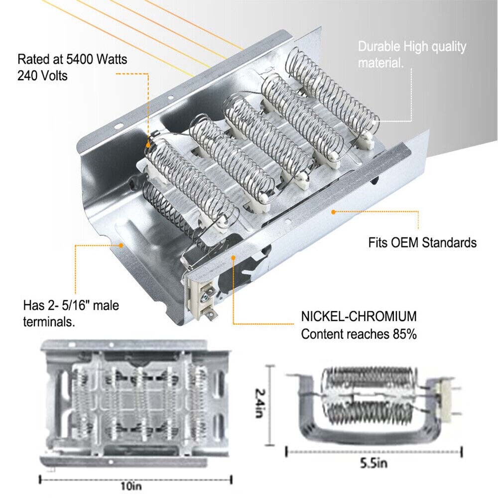 Kit Riscaldante Per Asciugatrice Whirlpool, Maytag, Kenmore - Include Elemento, Termostato E Fusibile - Foto 3