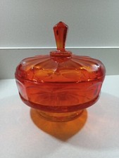 Viking Glass Persimmon Orange Epic Diamond Steeple Footed Candy Dish Beautiful