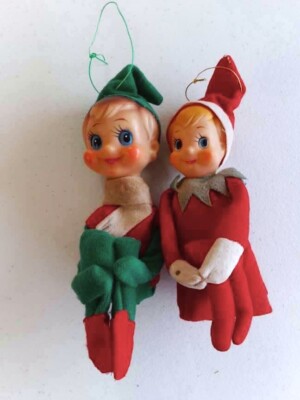Vintage Pair of Knee Hugging Pixie Elf Elves Christmas Japan