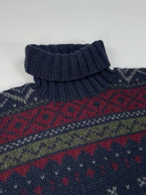 VTG 90s Polo Ralph Lauren Hand Knit Merino Wool Fair Isle Turtle 