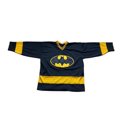 Vintage Warner Bros. Store Batman Hockey Jersey Small 1999 DC Black Yellow