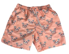 Life Is Good Swim Trunks Men's M Peach Monkey Drawstring Elastic Mesh Lined