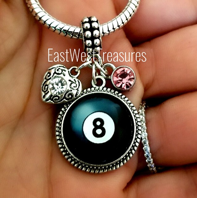 8 ball pool billiard player Charm bracelet necklace jewelry gift