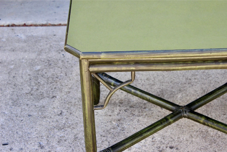 Vintage Mid Century Bamboo JADE GREEN Chinoiserie Fretwork Side Table Hollywood - Image 2 of 4