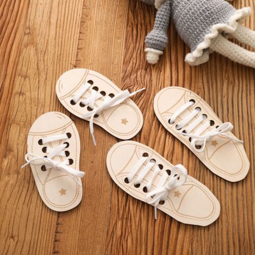 Toy Learn to Tie Laces Toy Wooden Lacing Shoe Toy Tying Shoelaces Boards - Afbeelding 1 van 14