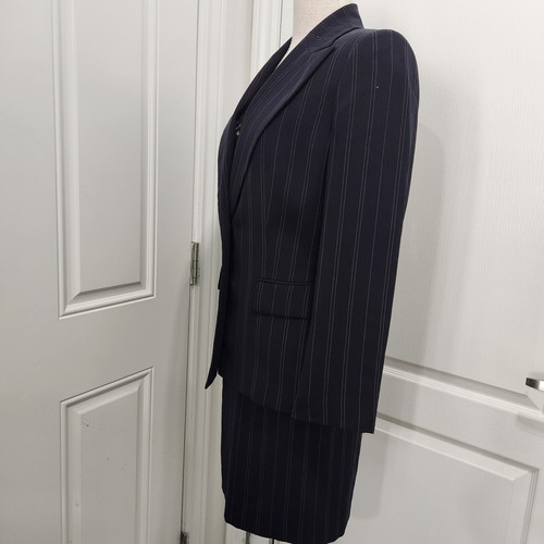 KASPER Blazer Skirt Women's 10 Petite Pinstripe 2 Piece Suit Navy Blue Career - Picture 4 of 21