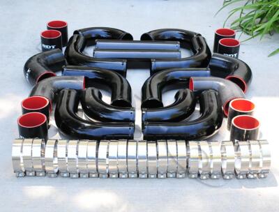 12 pcs 2.5'' Universal Black Intercooler Piping + Silicone Coupler + Clamp Kit