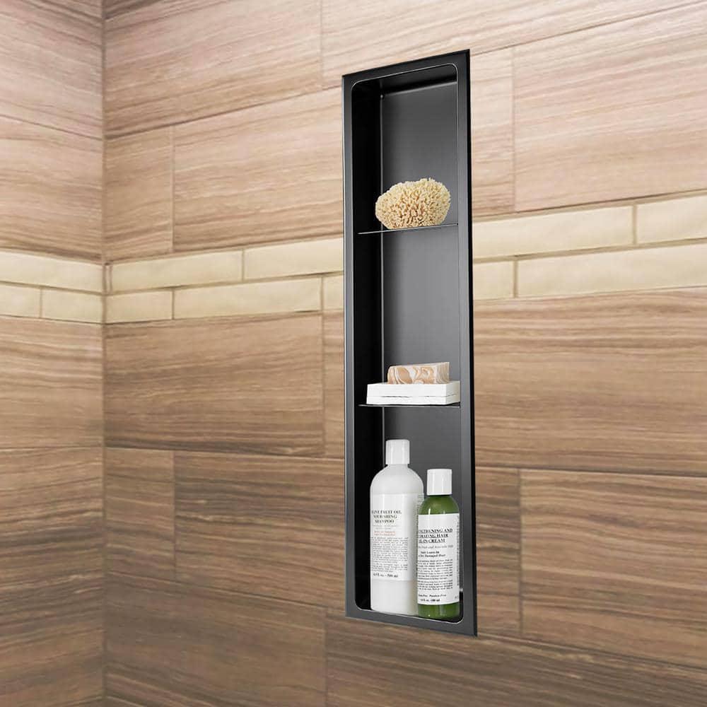 AKDY Bathroom Shower Wall Niche 8" W X 36" H, Stainless Steel Triple Shelf Black eBay