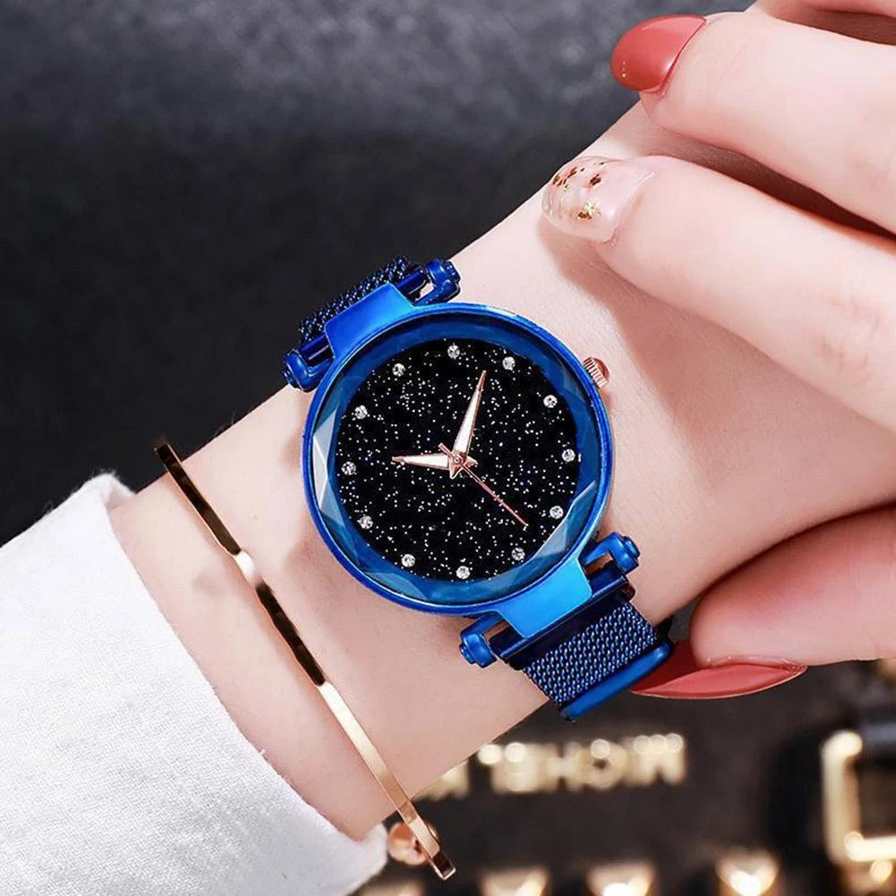 Starry Sky Watch Magnet Strap Free Buckle Stainless Steel For Women Lady Gift