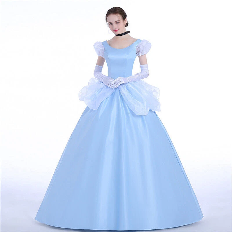 Cinderella Disney Cosplay Costume Evening Ball Long Blue Dress eBay