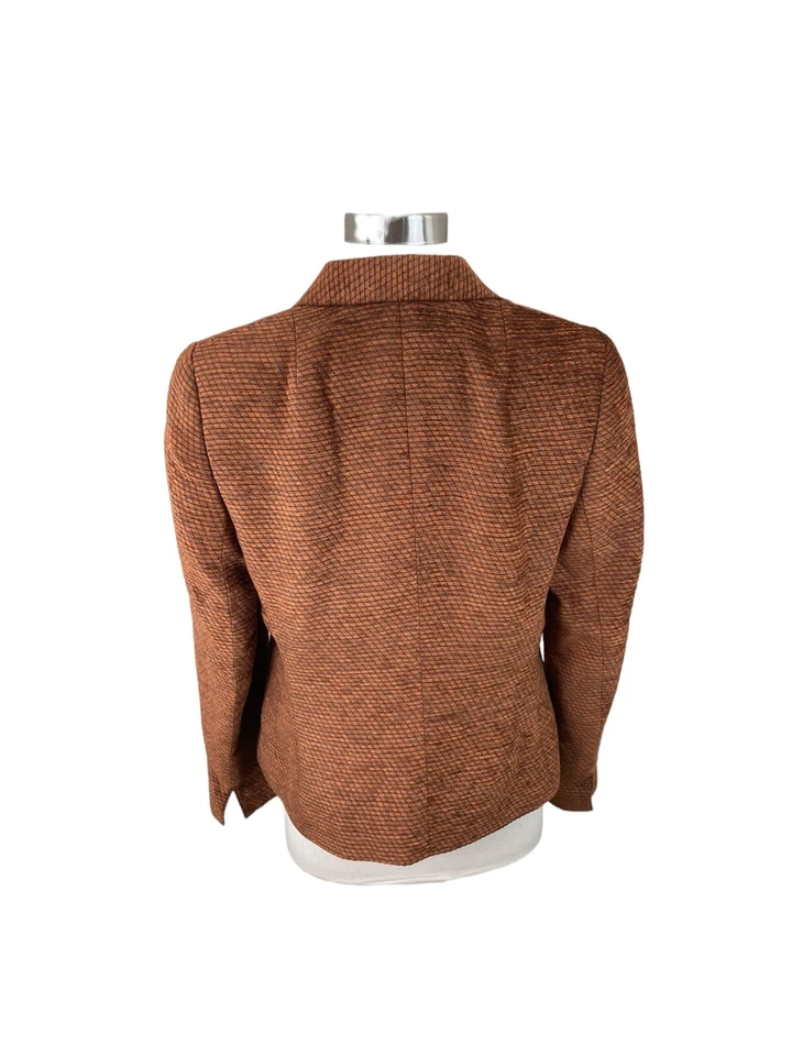 Chaqueta Akris Naranja Terciopelo Texturizado Gancho Frontal EE. UU. 10 Silenciosa Lujo Cuero Borde Foto 3 de 4