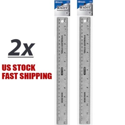 Back Ruler Lot of 2 Stainless Steel Quality Non-Skid Back Straight Ruler 12