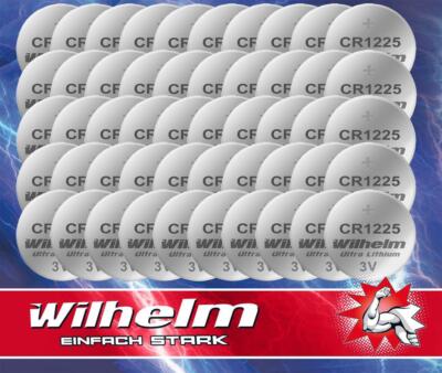 100 x CR1225 WILHELM Lithium Knopfzelle 3V 52 mAh ø12 x 2,5 mm Batterie DL1225
