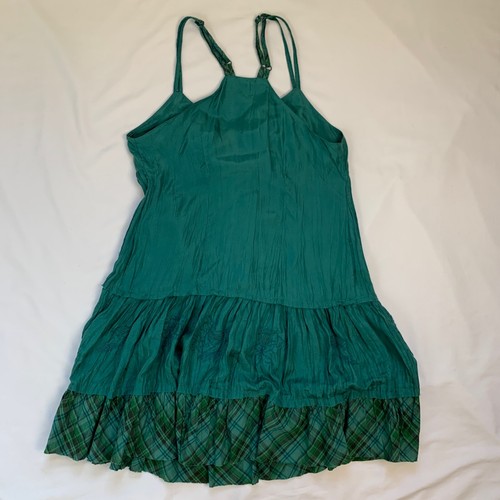 Vintage Free People Seiden bestickt Rüschen Stufen Kleid 2 4 S grün ärmellos - Bild 10 von 12