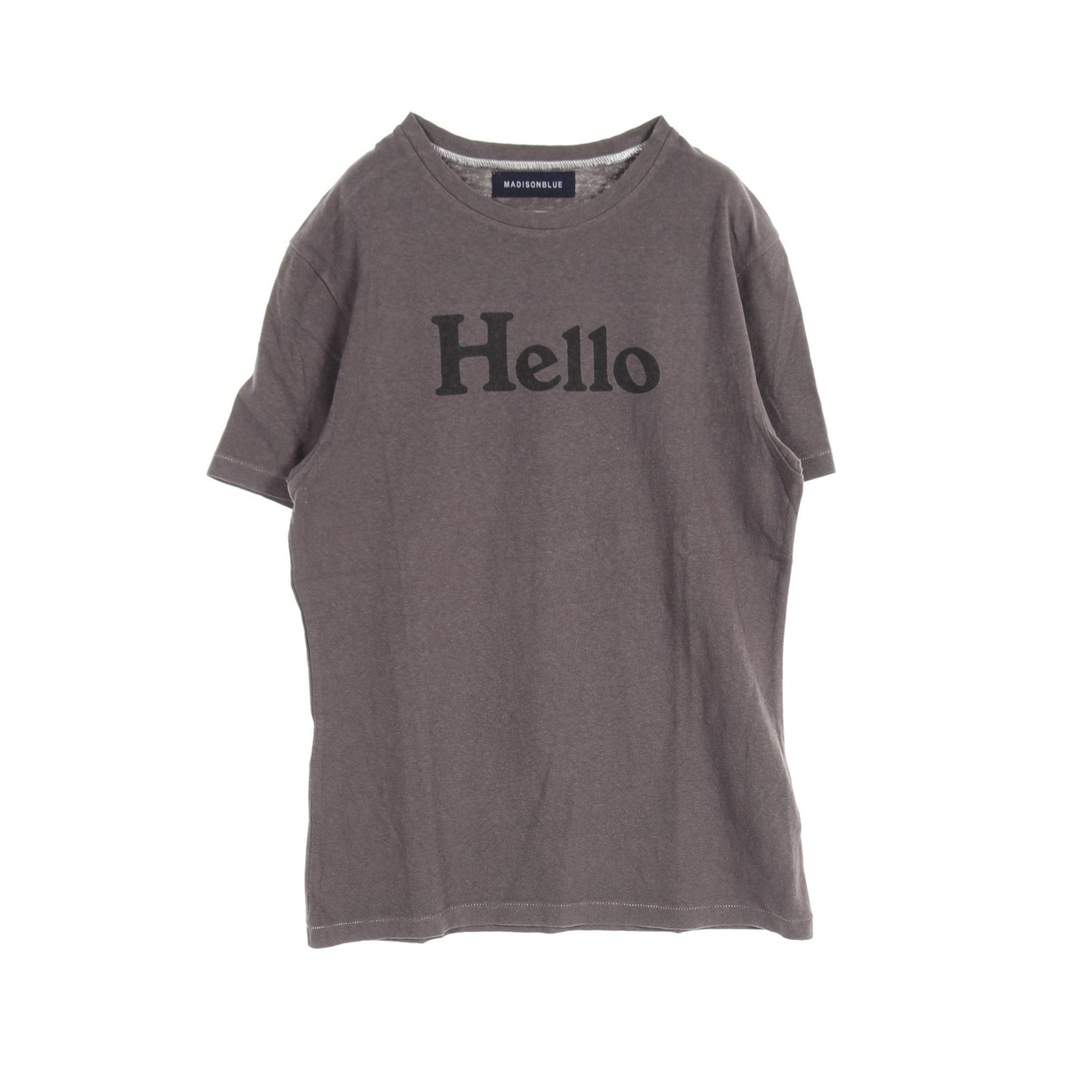 Tops】MADISONBLUE Hello Logo T-Shirt Crew Neck Cotton Gray Madison 