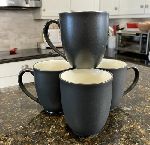 Set of 4 Noritake Stoneware Colorwave Graphite 12 Oz Coffee Mugs #8034 Pattern
