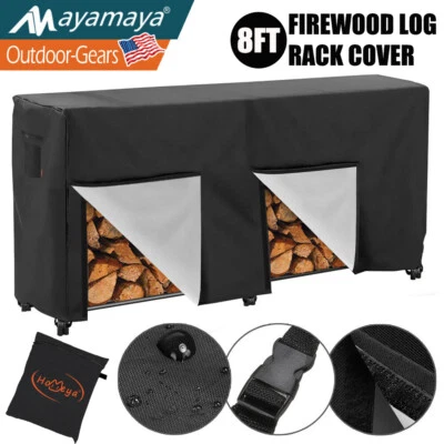 8ft Firewood Log Rack Cover Storage Waterproof Outdoor Wood Holder Heavy Duty - Image 1 of 4