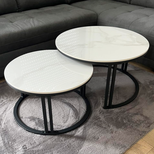 Tavolino da caffè in marmo XXL 2 pezzi bianco tavolini rotondi design moderno tavolo da soggiorno - Foto 1 di 13
