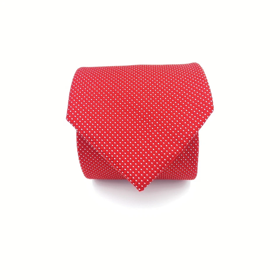 Jones New York 领带设计师丝绸红色编织白色胸针圆点手工制作纹理 — 第 3/4 张图片