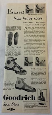 1930 GOODRICH SPORT SHOES ad ~ Chief Long Lance ~ Escape From Heavy Shoes