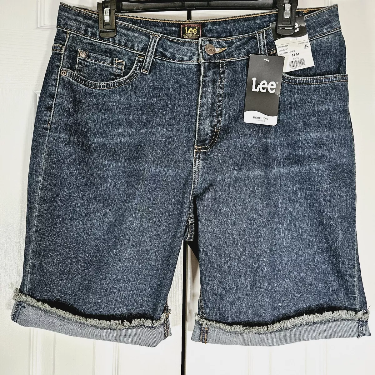 Lee Women s Bermuda Mid Rise Stormy Lines Denim Shorts Blue Jeans