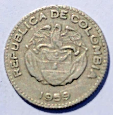 1959 COLUMBIA DIEZ (10) CENTAVOS COIN 