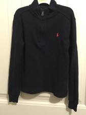 Ralph Lauren Polo Mock Neck 1/4 Zip Thermal Knit Pullover  NAVY  Boys Sz 7