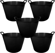 Pack of 5 42L Black Large Flexi Tub Flexible Rubber Storage Container