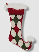 $71 C&F Enterprises Red Jester Diamond Needlepoint Hanging Christmas Stocking