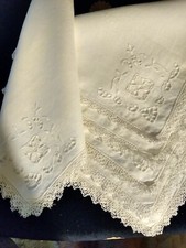 6 Antique Embroidered Linen Napkins Cutwork & Filet Lace 16" x 16"