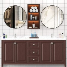 2 24" Round Mirror w/ Metal Frame, Framed Bathroom Mirror, Black, 1.3in Thick