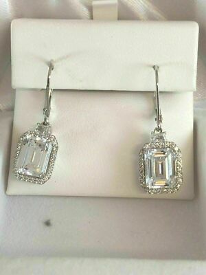 4.50Ct Emerald Cut Created Diamonds Drop Dangle Earrings 14K White Gold Finish