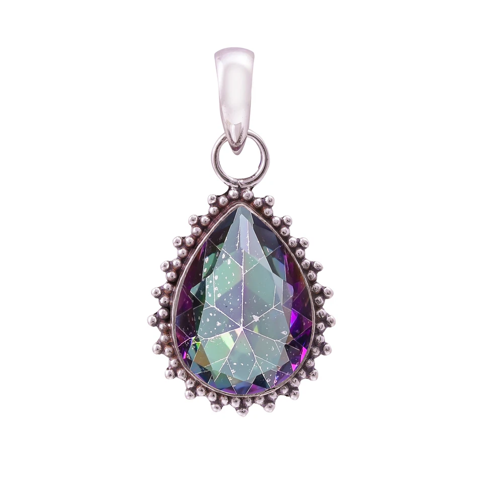 Colgante de joyería de plata de ley 925 con piedras preciosas de topacio místico, hermoso colgante Foto 3 de 4