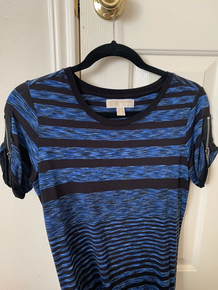 Michael Kors Blue Black Striped Nautical Shift Maxi Shirt Dress Size S - Image 3 of 4