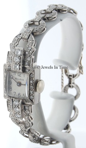 Bulova Platinum & 1.50 CT Diamond Ladies 14mm Vintage Quartz W...