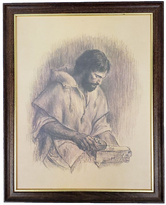 Frances Hook The Carpenter Print Art Sketch Wood Framed 1981 13.5''x10.5'' Vintage