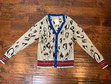 Charles Jeffrey Loverboy Gray Guddle Animal Distressed Cardigan Sweater, Size L