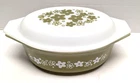 VTG PYREX Oval Casserole w/ Lid Avocado SPRING BLOSSOM CRAZY DAISY 1 1/2 QT 043