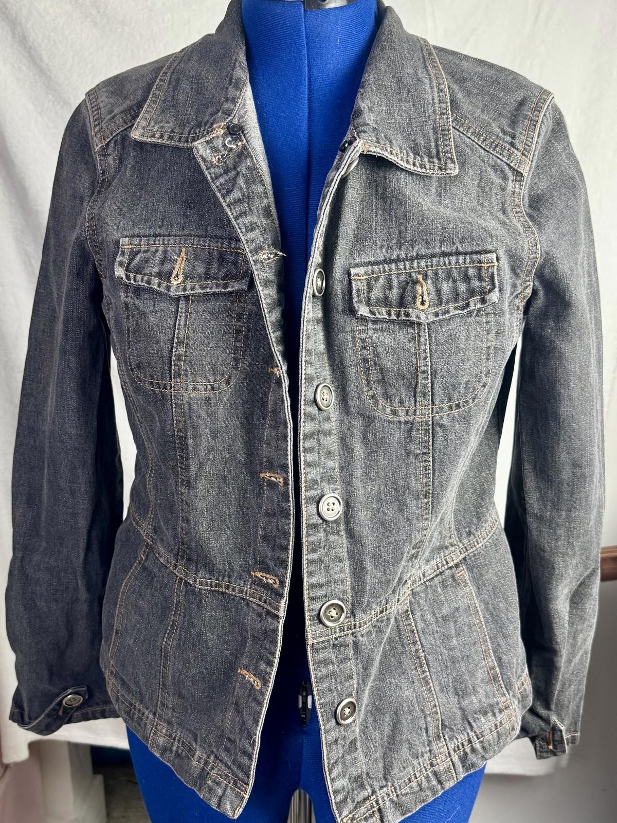 two face threads changeable patch black denim jac… - image 3