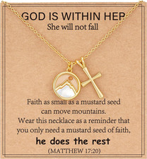 Mustard Seed Cross Necklace for Teen Girls Women Moving Mountains Faith Easter C